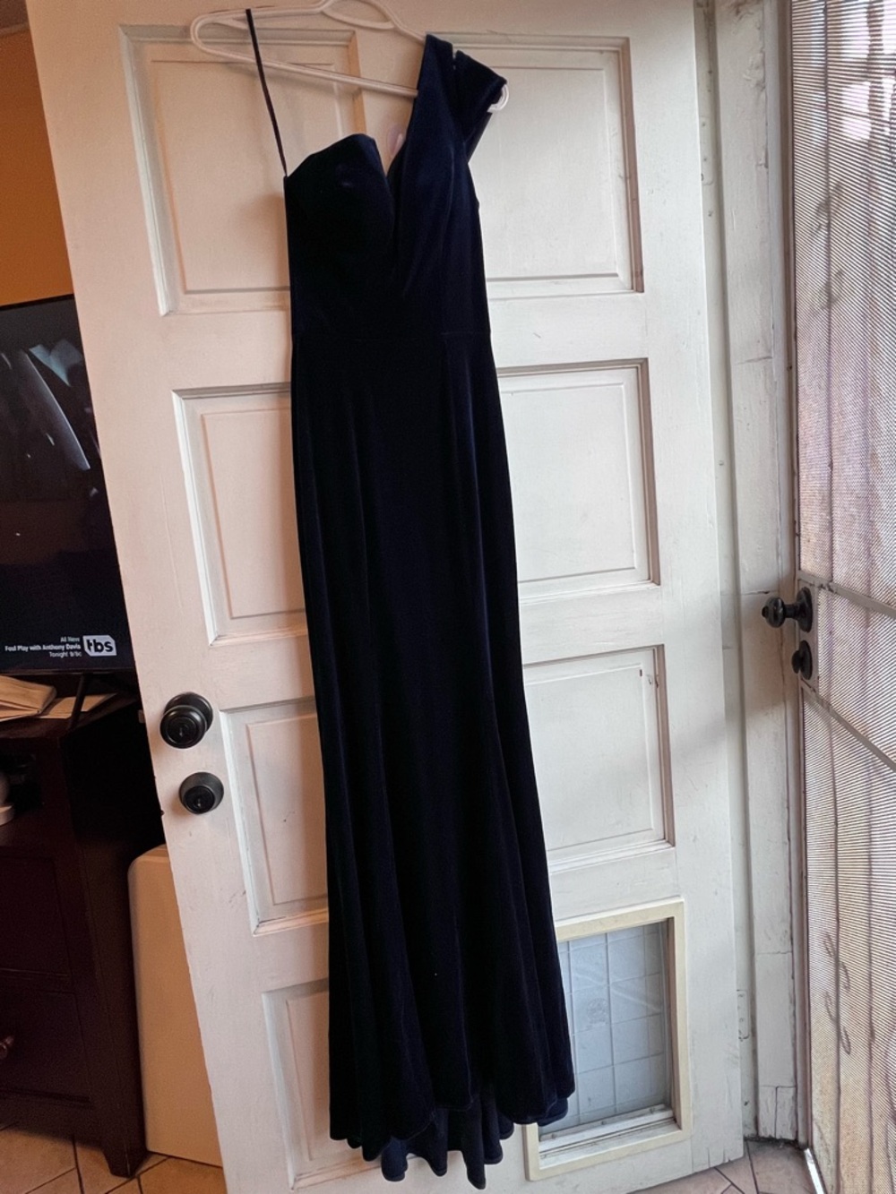 Betsy & Adam Navy Velvet Long Dress